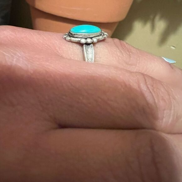 VINTAGE FRED HARVEY STERLING SILVER AND TURQUOISE WOMENS RING 5g - Picture 3 of 5